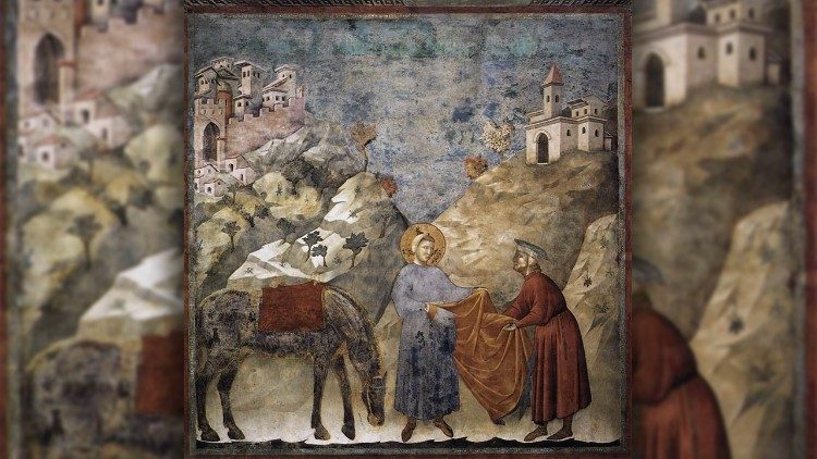 San Francesco dona il mantello a un povero. Si tratta di una delle ventotto scene del ciclo di affreschi delle Storie di San Francesco della Basilica superiore di Assisi, attribuiti a Giotto.