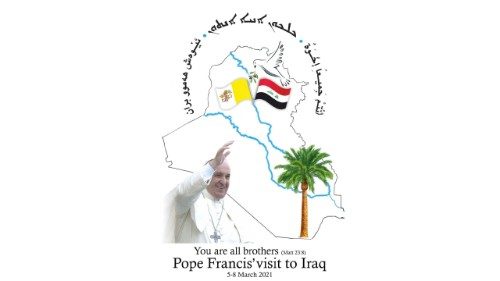 Program papeževega potovanja v Irak in logotip