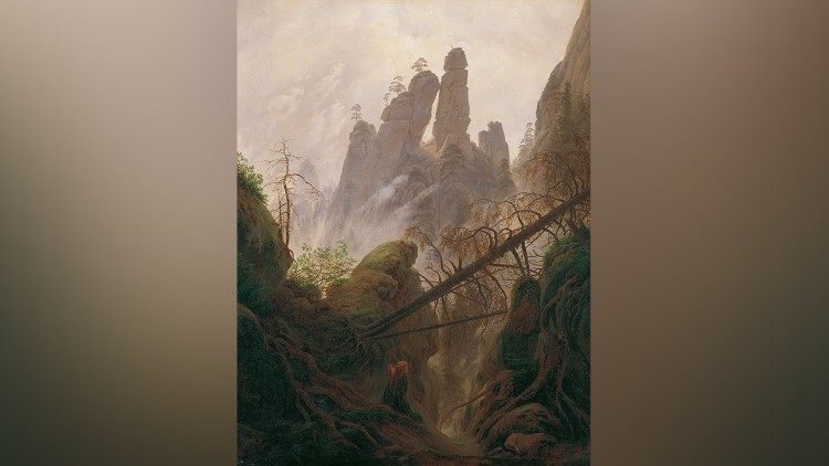 Burrone roccioso nelle montagne di arenaria dell'Elba, olio su tela dipinto fra il 1822 e il 1823