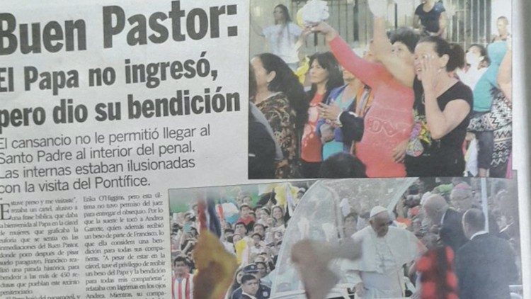 Periódico nacional en Paraguay da la noticia de la parada del Papa en la cárcel de mujeres Buen Pastor.