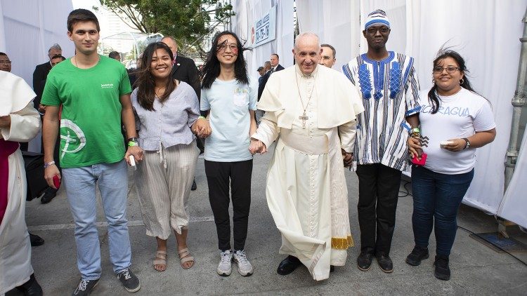 Pope Francis with young people at WYD in Panama 2019