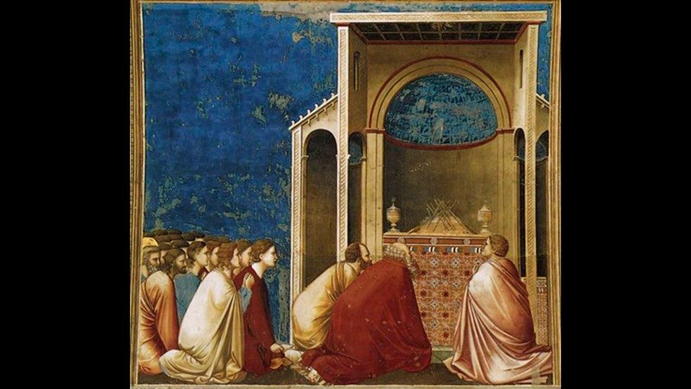 Giotto (Giotto di Bondone) Preghiera per la fioritura delle verghe, 1303-1305 ca. Cappella Scrovegni, Padova
