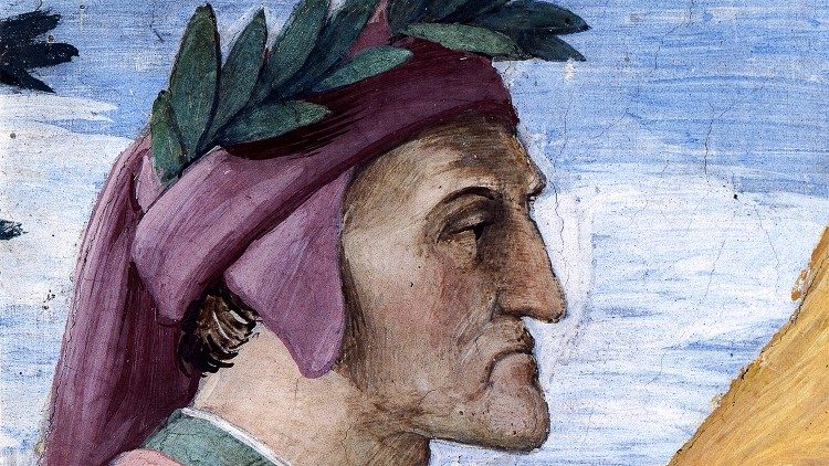 Рафаело Санцио (1483-1520), Парнас, детайл с портрета на Данте Алигиери, фреска, 1508-11, Ватикански музеи. 