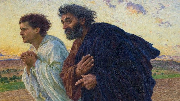 Eugène Burnand, I Discepoli Pietro e Giovanni corrono al sepolcro la mattina della Risurrezione, 1898, olio su tela, 82 × 134 cm, Museo d’Orsay, Parigi.