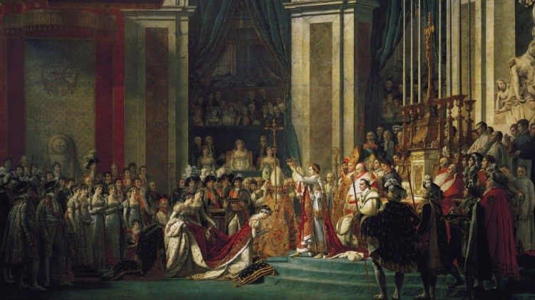 L'incoronazione di Napoleone alla presenza di Papa Pio VII (dipinto di Jacques Louis David conservato al museo del Louvre di Parigi).