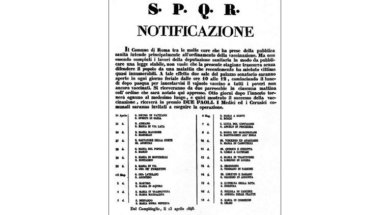 Vaccinazione pubblica Comune di Roma compensata con 2 paoli 1848