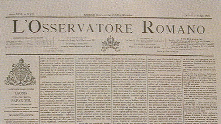 Front page of L'Osservatore Romano on 15 May 1891, on the day Pope Leo XIII promulgated 'Rerum Novarum'