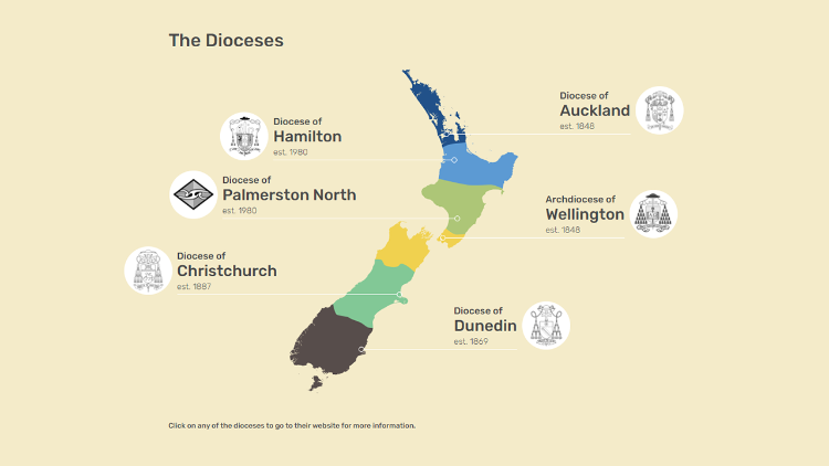 Distribuição das Dioceses da Nova Zelândia