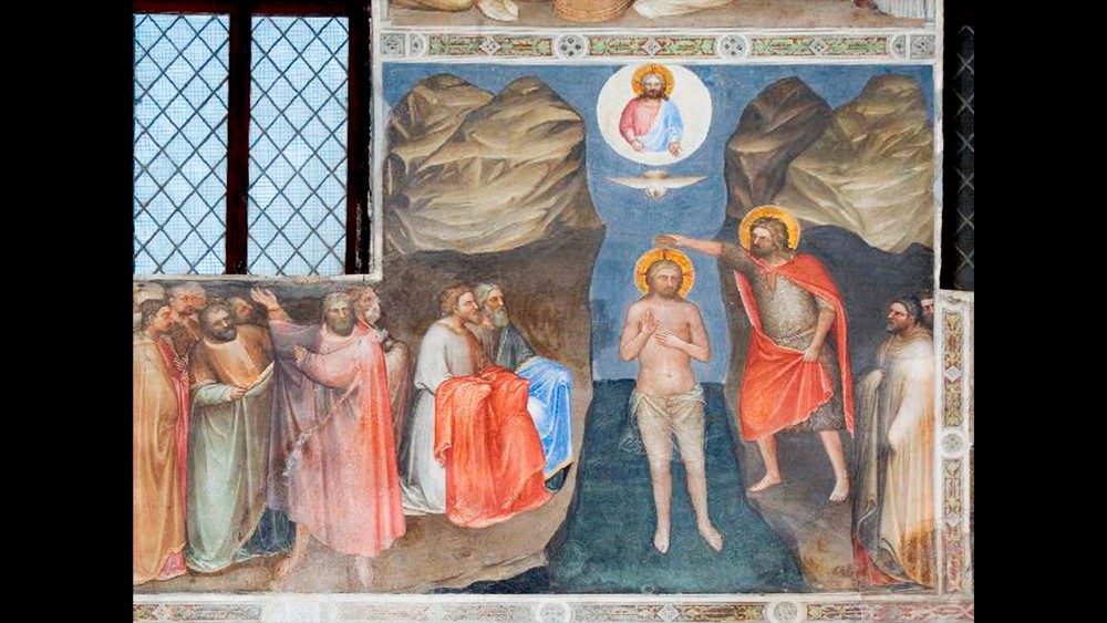 Giusto de’ Menabuoi, Battesimo di Cristo (dett.) e Trasfigurazione (dett.), 1375 ca., affresco, Battistero della Cattedrale, Padova.