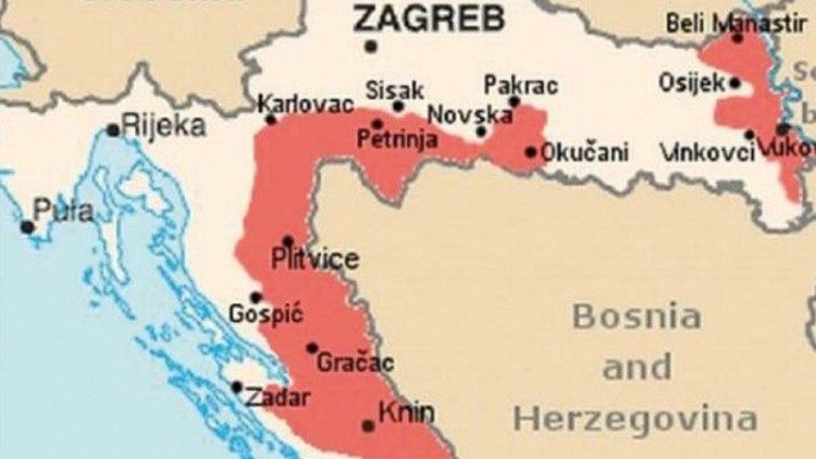 Nella cartina, le zone della Croazia occupate dai separatisti serbo-croati e dall'esercito di Begrado durante la guerra 1991-1995