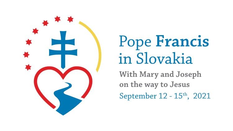 A pápa szlovákiai útjának logója és mottója angol nyelven