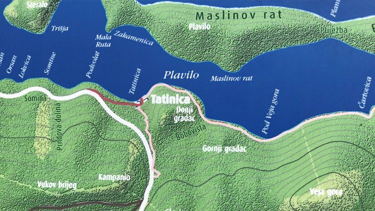 Un dettaglio della mappa dell'Isola di Mljet con la valle di Bobovista