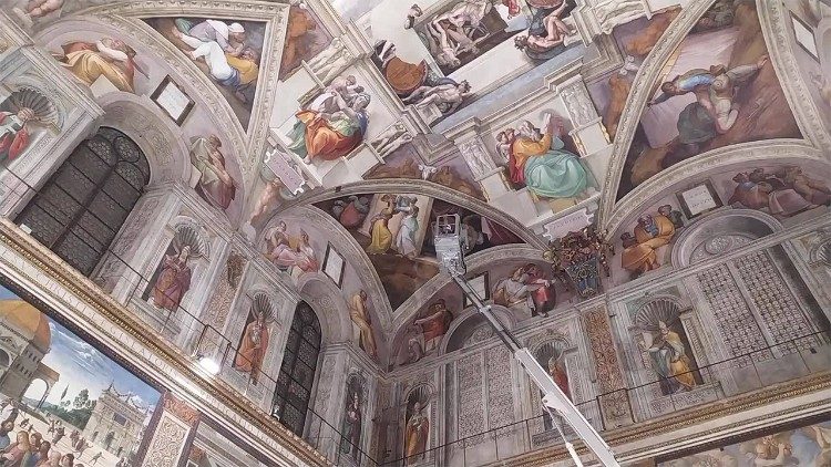 Restoration words within centimeters of the Sistine Chapel frescoes