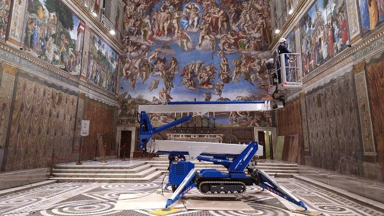 Equipment used by restoration workers in the Sistine Chapel maintenance work