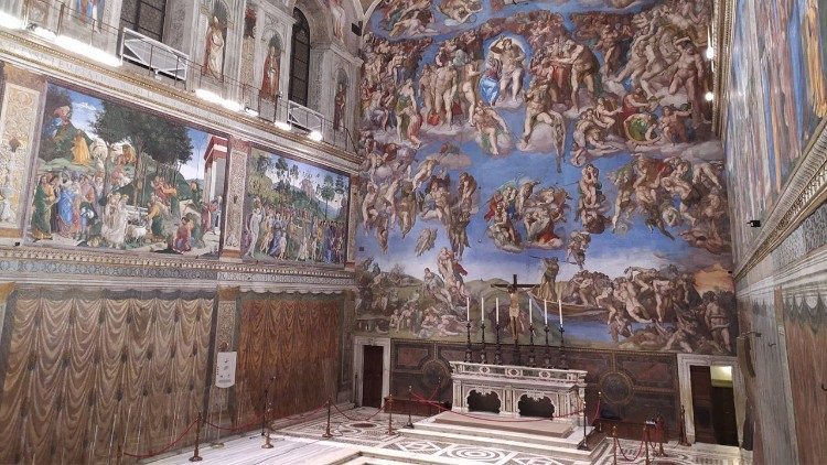 An empty Sistine Chapel where annual maintenance takes place