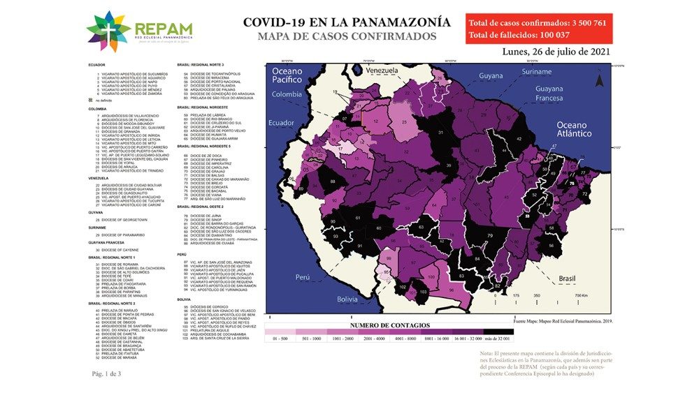 Mapa de los fallecidos por Covid en la Amazonia