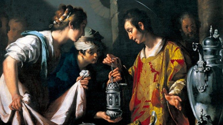 Saint Laurent distribuant aux pauvres les biens de l'Église - peinture de Bernardo Strozzi