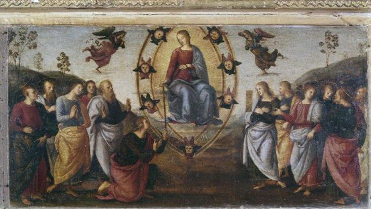 La Madonna lascia cadere la sua cintura nelle mani di San Tommaso, attribuito a Raffaello Sanzio, 1489-1497, Chiesa di S. Maria Nuova, Fano , foto ©Fondazione Zeri 