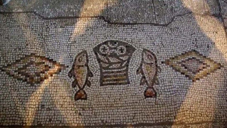 Mosaico nella chiesa della Moltiplicazione dei pani e dei pesci a Tabgha