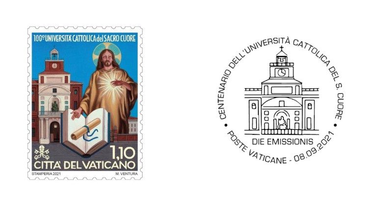 Паштовая марка і спецыяльны паштовы штэмпель  да 100-годдзя заснавання Каталіцкага ўніверсітэта Найсвяцейшага Сэрца