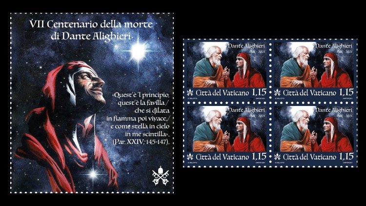 VII centenario della morte di Dante Alighieri, il francobollo speciale die emissionis