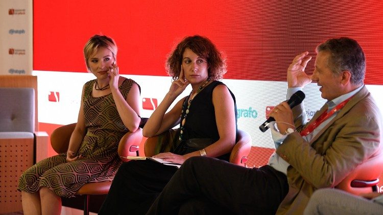 Armando Fumagalli, Sara Sampietro e l'attrice Maria Roveran, alla presentazione di Opera Prima alla Mostra del Cinema di Venezia