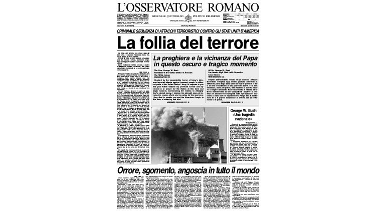 La prima pagina dell'Osservatore Romano del 12 settembre 2001