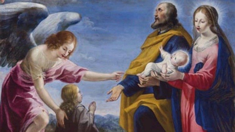 Filippo Dinelli, L'Angelo custode raccomanda un fanciullo alla Sacra Famiglia  (particolare) . A.V.