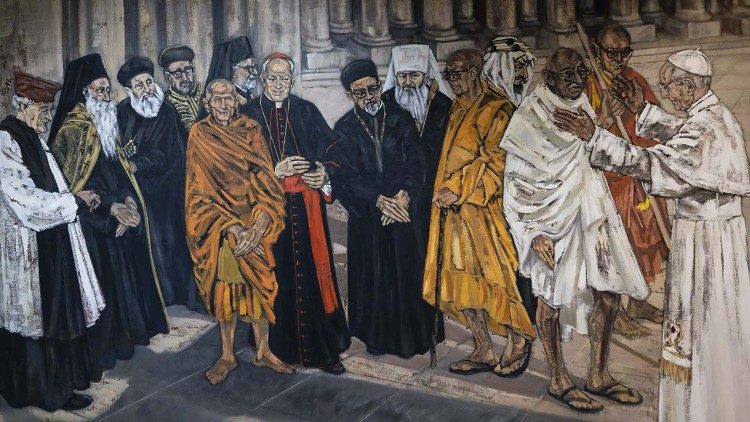 2021.10.18 Pontificio Consiglio Dialogo Interreligioso - dipinto con Paolo VI, Ghandi e i leader delle religioni mondiali