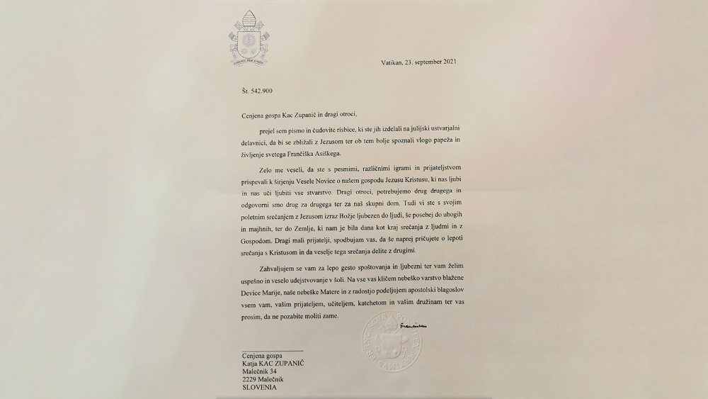 Papeževo pismo otrokom v Malečniku.