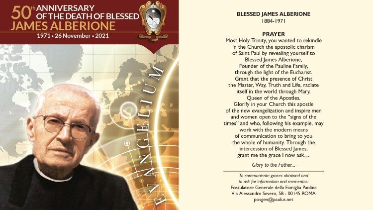 Official 50th anniversary image and prayer for the canonization of Blessed James Alberione