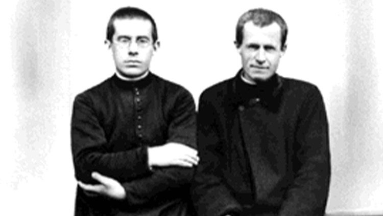 Blessed James Alberione with the first ordained priest of the Society of Saint Paul, Blessed Timothy Giaccardo, 1928 or 1929