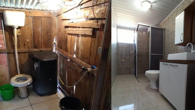 पहले का बाथरुम और बाद का पूरी तरह से नवीकृत बाथरुम