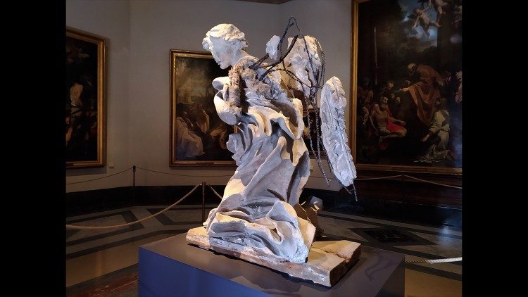 Kneeling angel on exhibit in the Vatican Museums' Pinacoteca