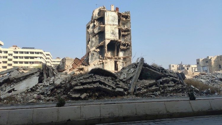 Bâtiments détruits ou endommagés dans le centre d’Alep
