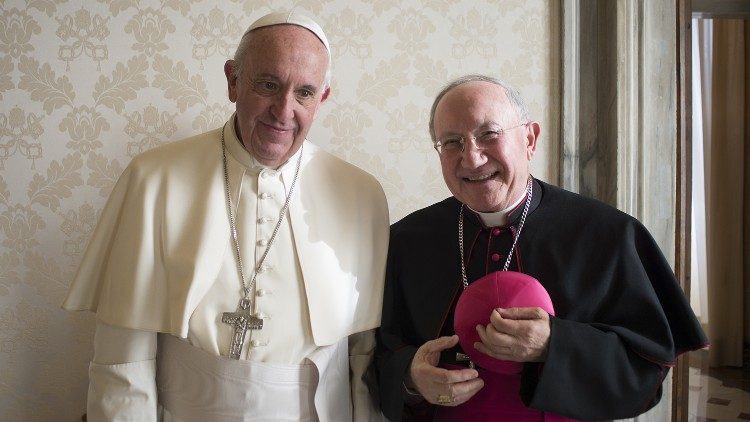 Mons. Aldo Cavalli con Papa Francesco (15 maggio 2021)