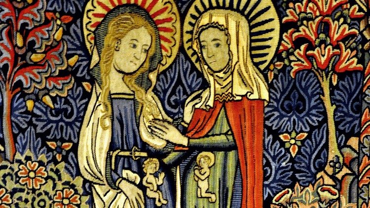 Marija je stopila v Zaharijevo hišo in pozdravila Elizabeto. Ko je Elizabeta zaslišala Marijin pozdrav, je dete poskočilo v njenem telesu. Elizabeta je bila napolnjena s Svetim Duhom.
