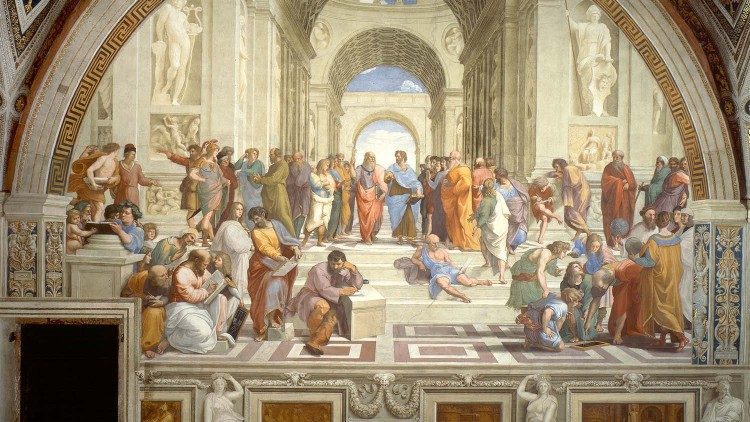 "La Scuola di Atene", affresco di Raffaello (collocato nella Stanza della Segnatura nei Musei Vaticani).
