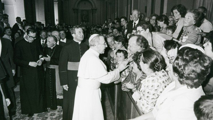 Papež Janez Pavel I. med srečanjem z romarji iz škofije Belluno, septembra 1978