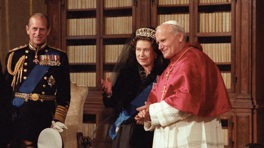 Drottning Elisabeth och prins Philip möter Johannes Paulus II 17 oktober 1980
