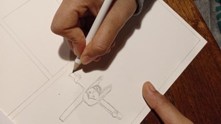 Crianças da Casa-família "Il Tetto" desenhando