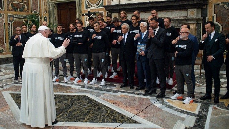 Pope Francis greets the Pro Recco Waterpolo 1913 team