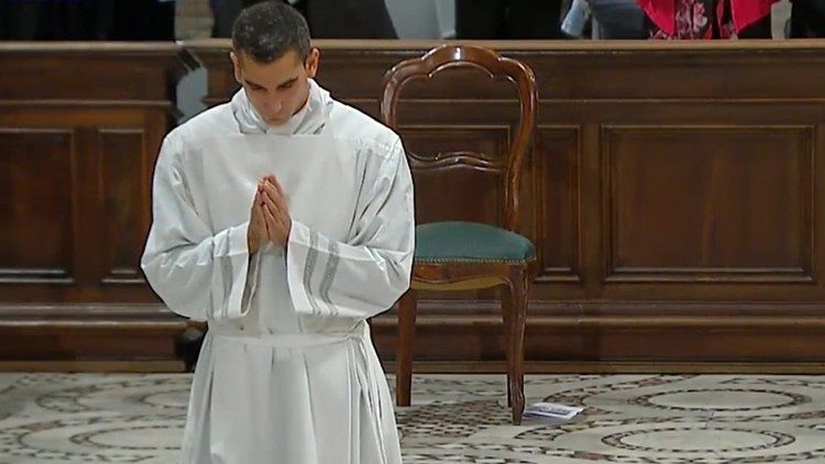 Samuel Piermarini durante l'ordinazione diaconale del 25 ottobre scorso a San Giovanni in Laterano