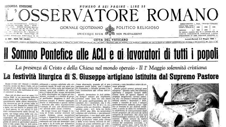 Viens no  L'Osservatore Romano numuriem. 1955. gada 2 .-3. maijs