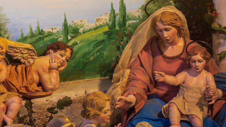 In questo presepio napoletano la Vergine tiene in braccio il Bambino, proprio come nell'iconografia della visione di san Gaetano Thiene