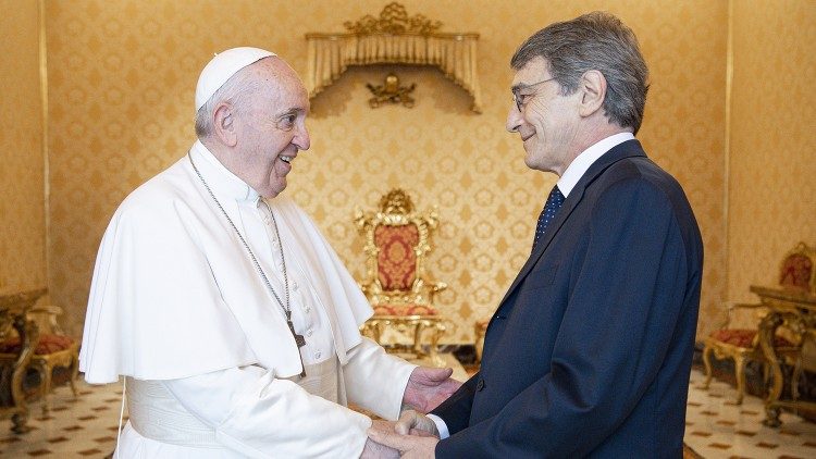 Archive image of Pope Francis' meeting on 26 June 2021 with EU Parliament President, David Sassoli