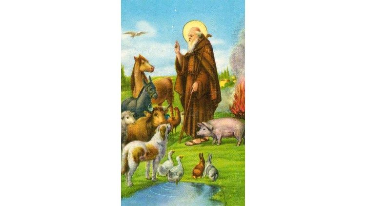 San Antonio Abad con animales en una común imagen devocional.
