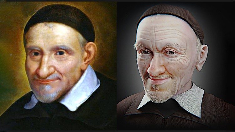 À esquerda, a face do Santo conhecida até então. À direita, a face reconstruída com a tecnologia atual