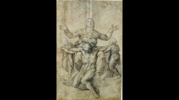 Michelangelo Buonarroti, Pietà per Vittoria Colonna, disegno a gessetto su carta (28,9x18,9 cm) ,  1546 circa, Isabella Stewart Gardner Museum, Boston