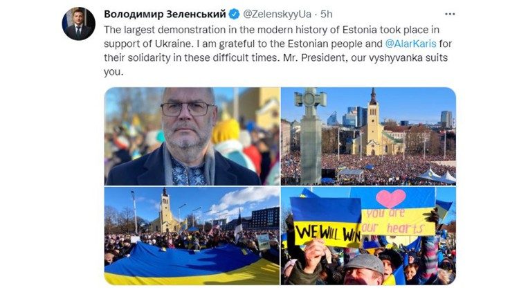 President Zelenskyy tweeted his gratitude to Estonians